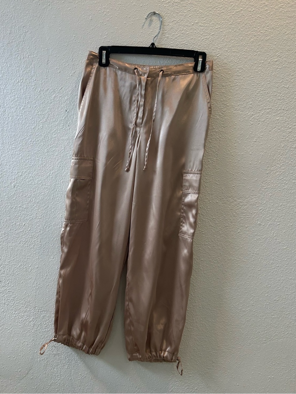 New York & Company Satin Taupe Cargo Jogger Pants